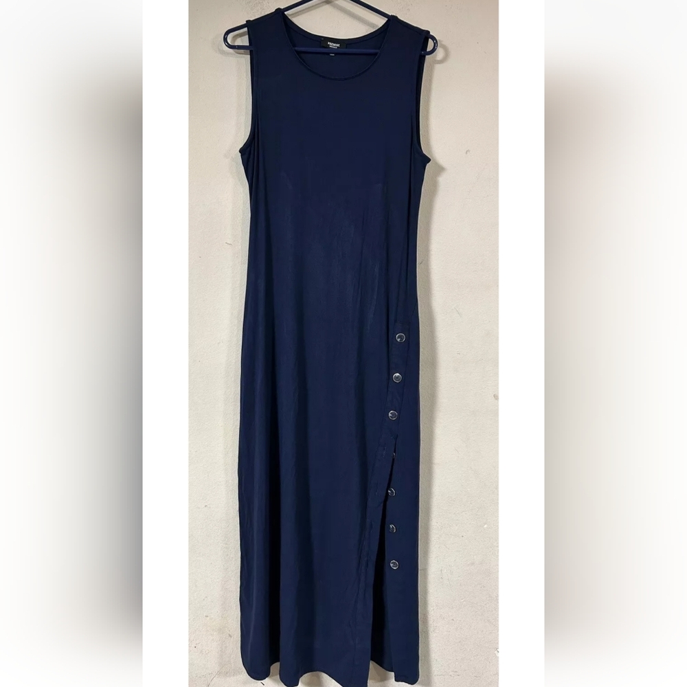 90s Vtg Blue maxi dress M with Button Accents